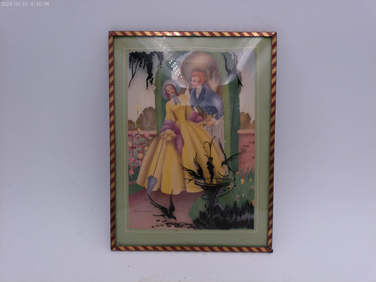 Glass Convex Silhouette Framed Picture  COUPLE Couple in Garden Metal Frame  B112