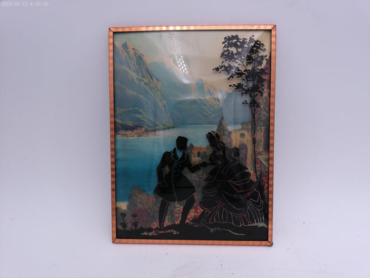 Glass Convex Silhouette Framed Picture  Couple by Mountain metal Frame  B114
