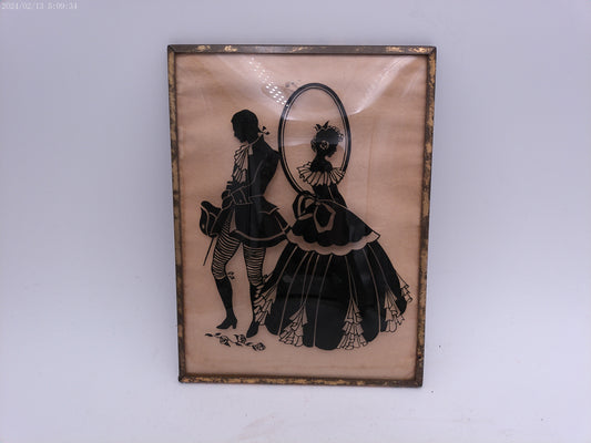 Glass Convex Silhouette Framed Picture Couple Back to Back  Metal  Frame  B120