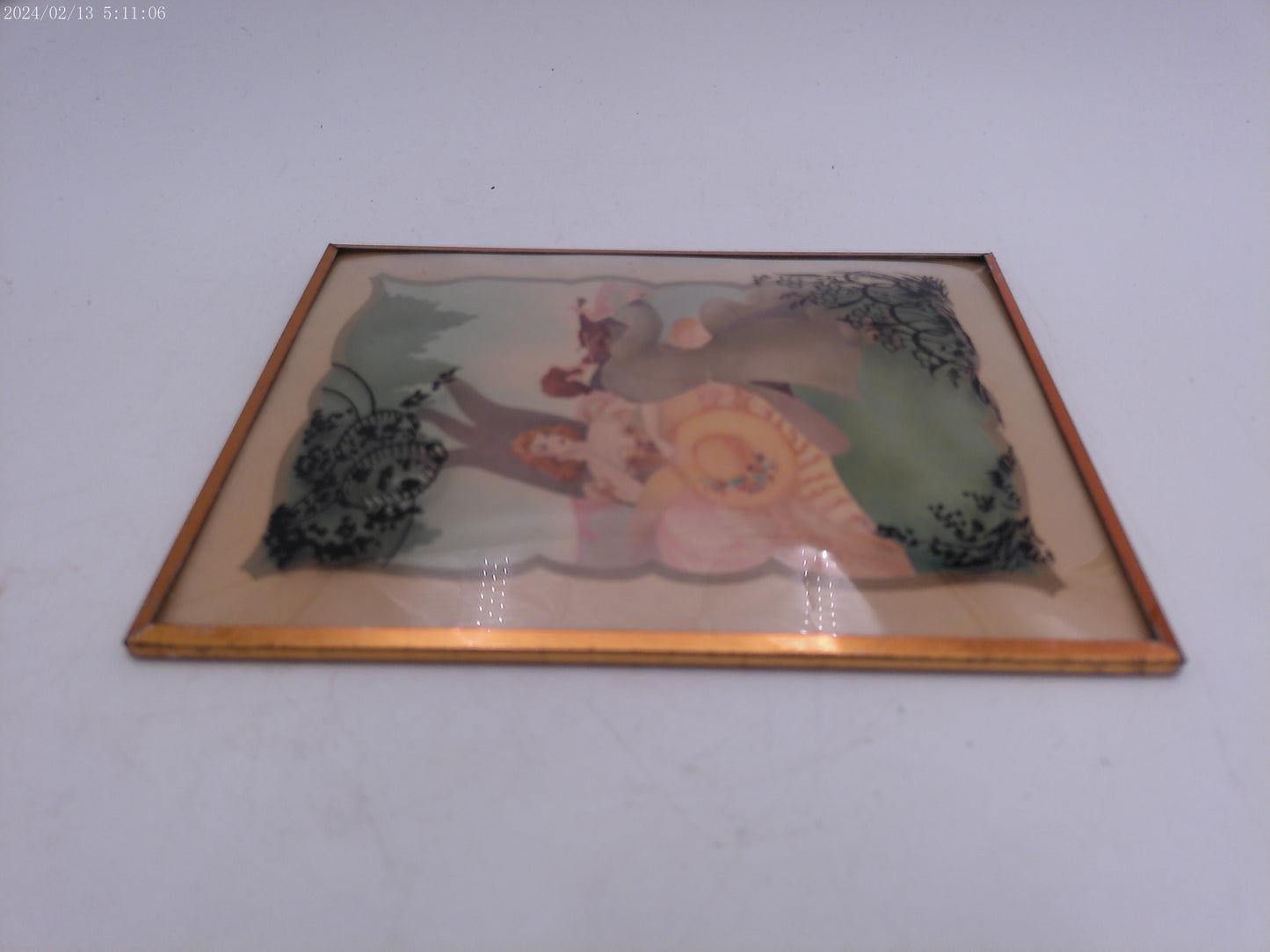 Glass Convex Silhouette Framed Picture Couple With Violin  Metal  Frame  B121