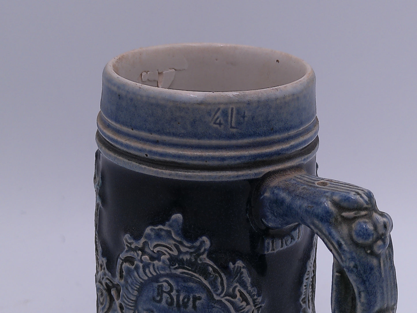 Beer Stein Vintage Made in Germany  Blue color old   chip on rim