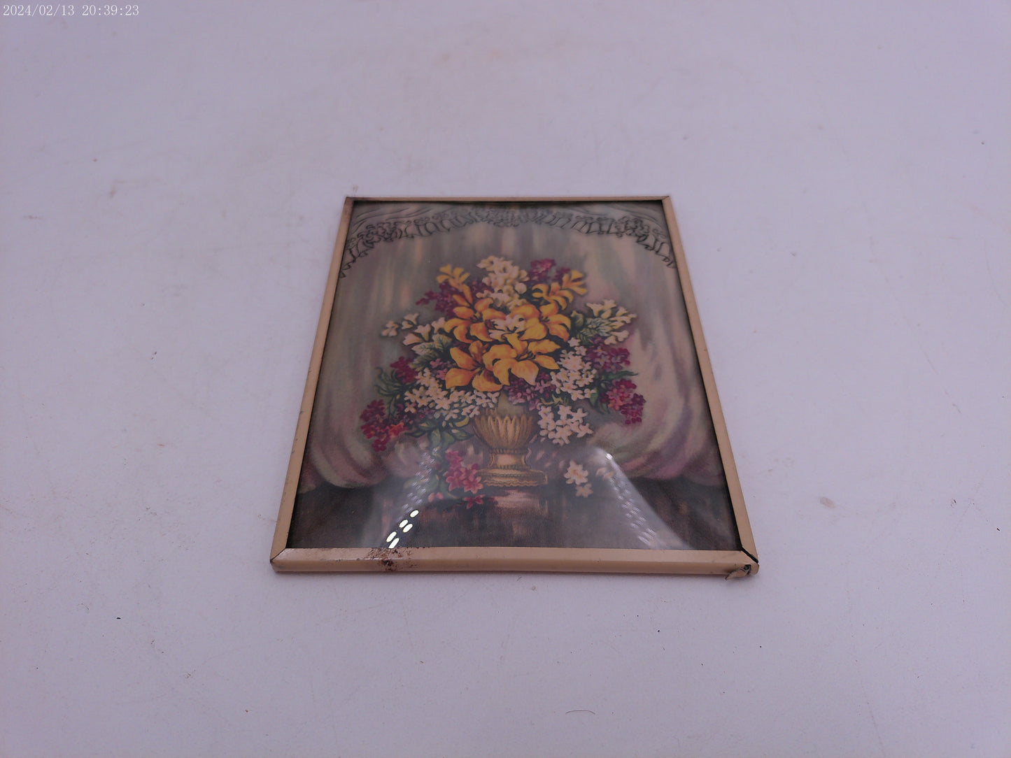 Glass Convex Silhouette Framed Picture Beautiful Flowers in vase Metal  Frame  B21