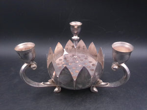 Lenard Silver Plate Centerpiece - Set of 1 Lotus Flower Bowl - 3 Candlestick