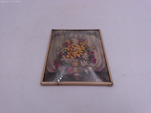 Glass Convex Silhouette Framed Picture Colorful Flowers Metal Framed B22