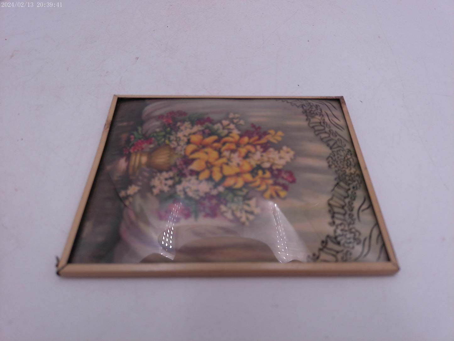 Glass Convex Silhouette Framed Picture Colorful Flowers Metal Framed B22
