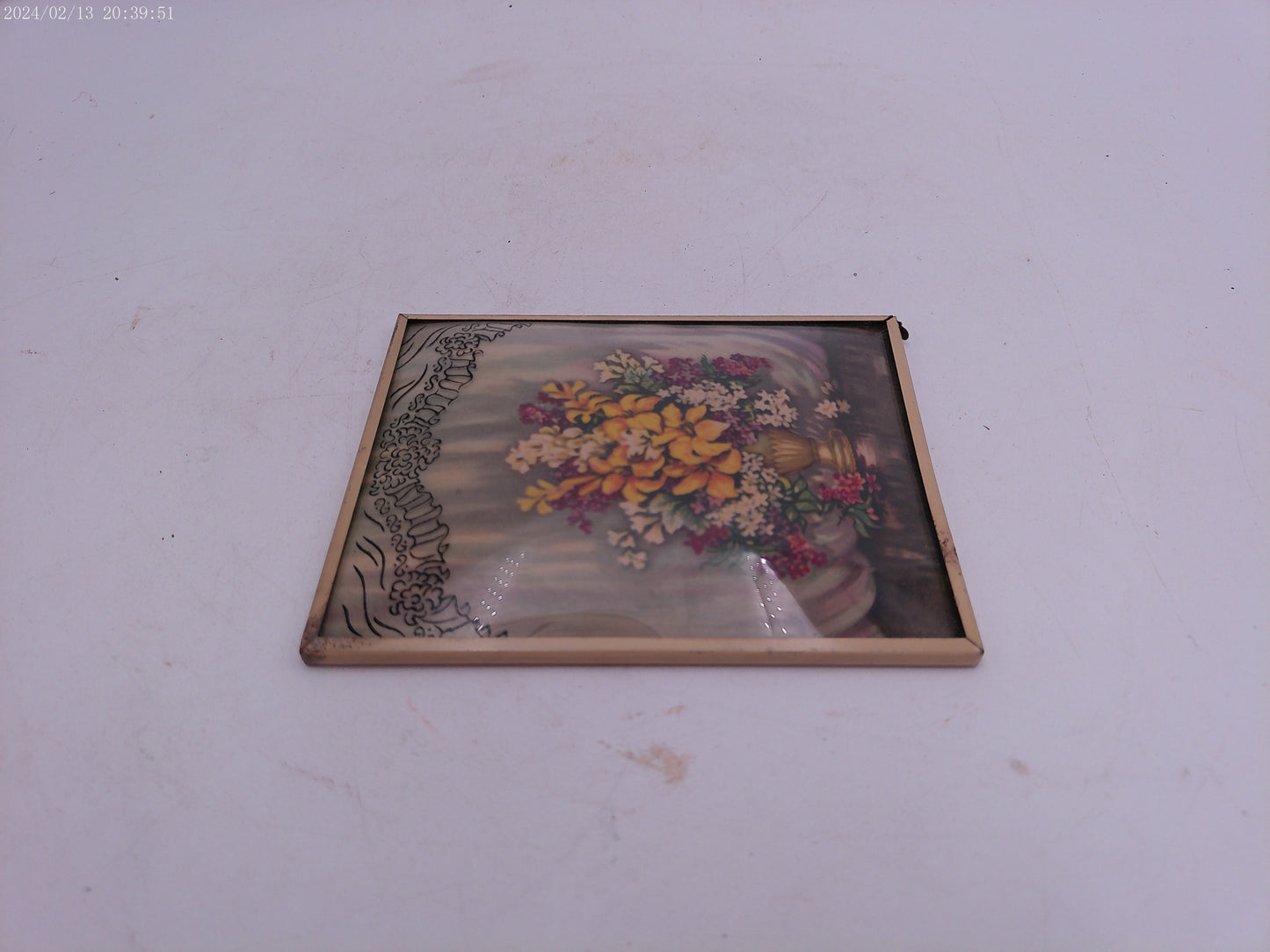 Glass Convex Silhouette Framed Picture Colorful Flowers Metal Framed B22