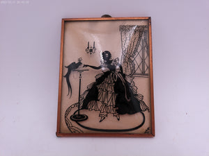 Glass Convex Silhouette Framed Picture Lady Feeding Bird   B27