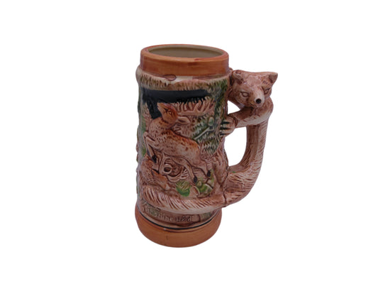 Beer Stein  "Des Jagers Freud"  Fox Handle with deer of the Mug