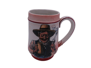 Beer Stein  Old German Pilsen Mug On bottom Man Holding  Beer and Pipe