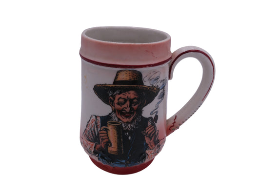 Beer Stein  Old German Pilsen Mug On bottom Man Holding  Beer and Pipe