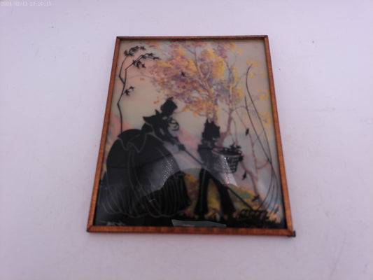 Glass Convex Silhouette Framed Mother and Child Raking    B212