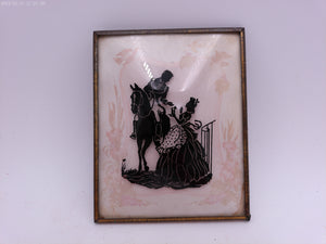 Glass Convex Silhouette Framed Lady meets Man on Horse    B213