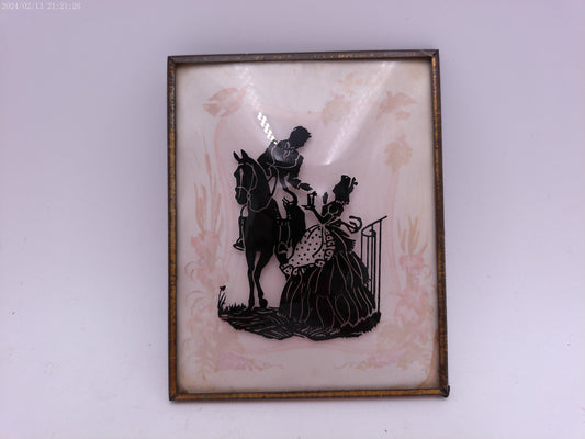 Glass Convex Silhouette Framed Lady meets Man on Horse    B213