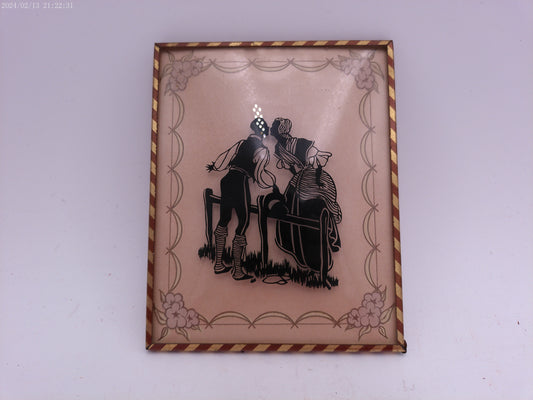 Glass Convex Silhouette Framed  Couple Kissing   B214