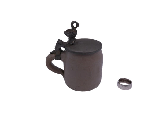 Beer Stein small Vintage  With Swan on Hinge Brown Color