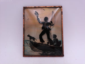 Glass Convex Silhouette Framed Picture  Couple on Boat B219