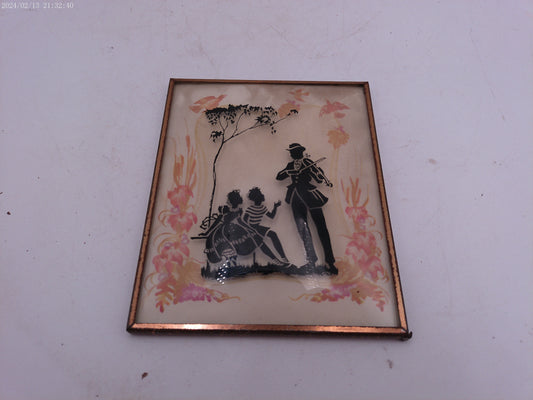 Glass Convex Silhouette Framed Picture Man Playing Violin B221