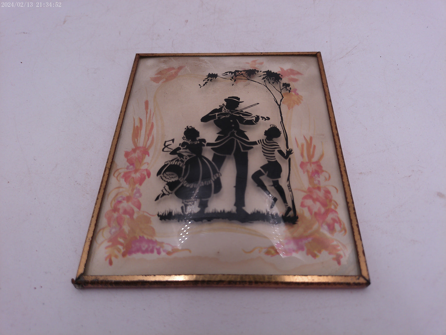 Glass Convex Silhouette Framed Picture Children Dancing  B222