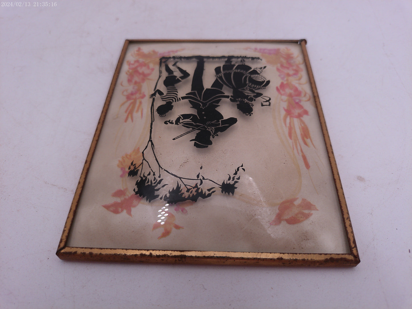 Glass Convex Silhouette Framed Picture Children Dancing  B222