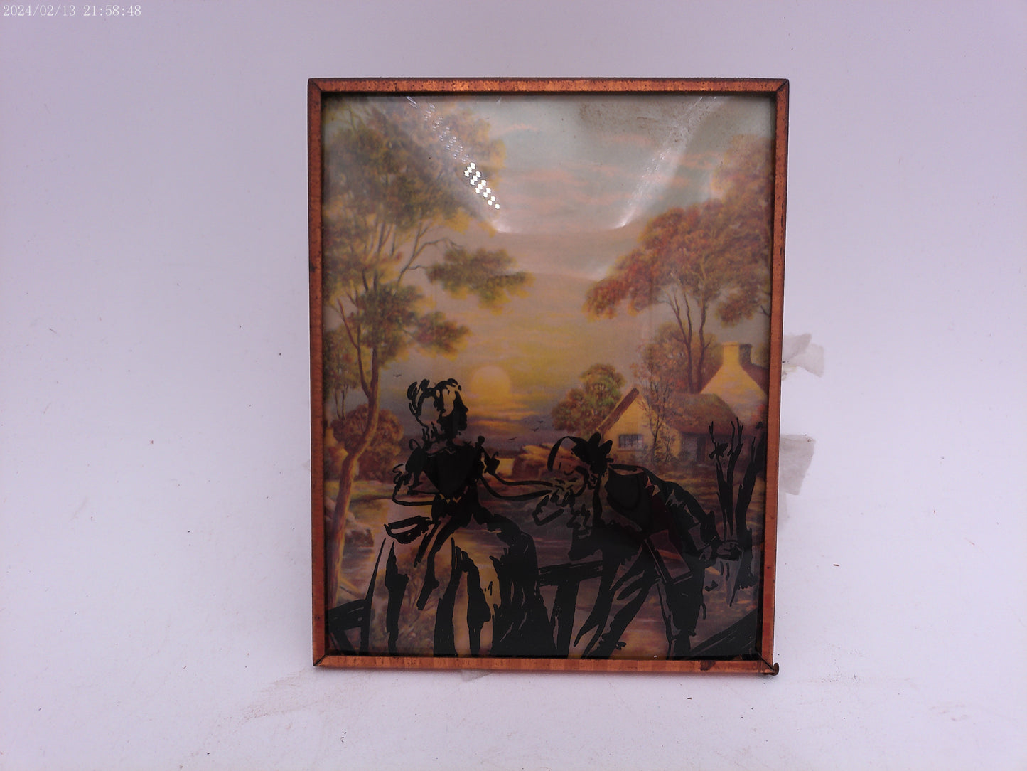 Glass Convex Silhouette Framed Picture Couple Hand Kiss B34