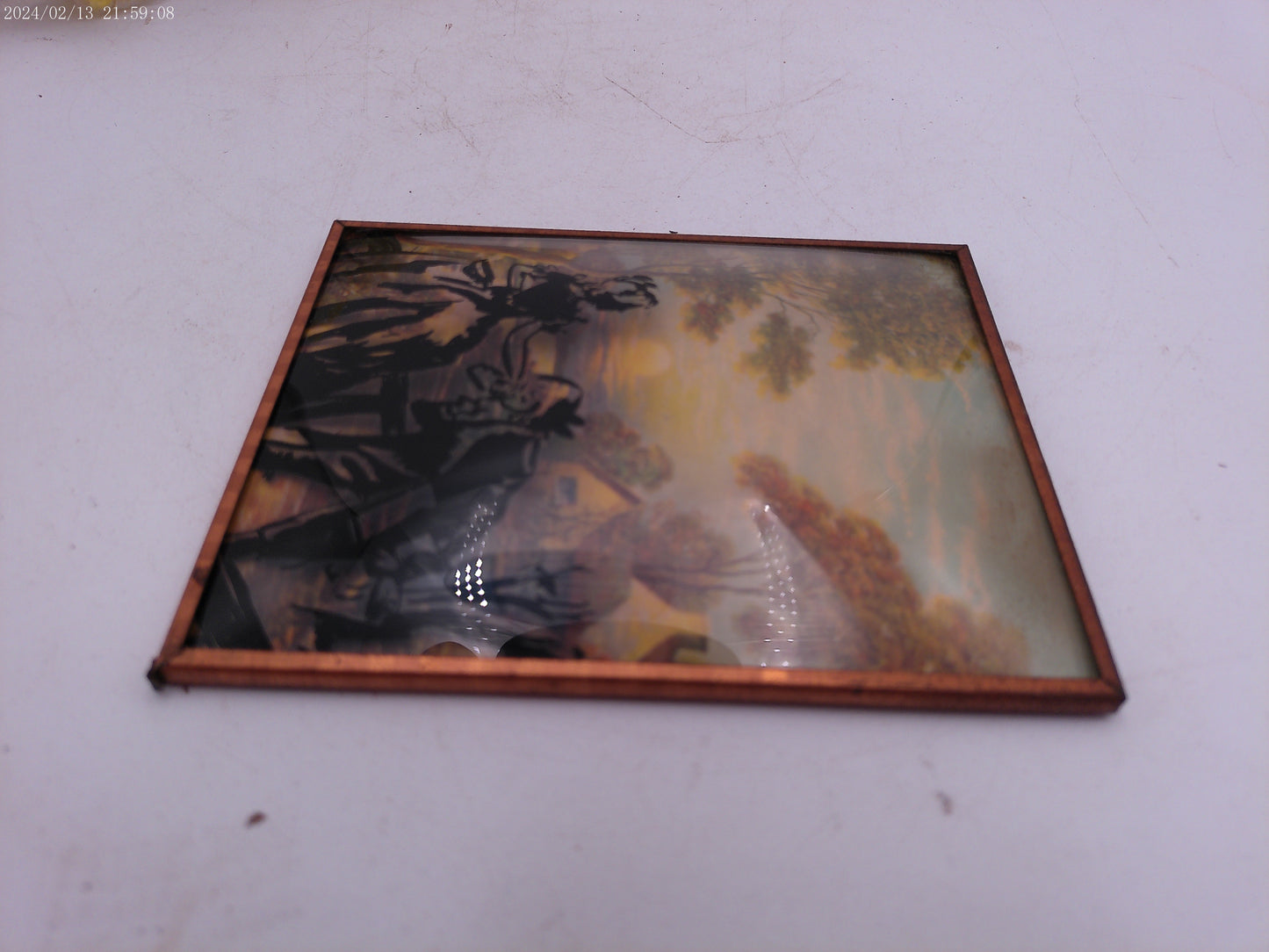 Glass Convex Silhouette Framed Picture Couple Hand Kiss B34