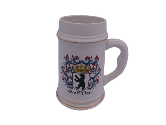 Beer Stein  Berlin Logo with Gold Colored Rings Top and Bottom Vintage