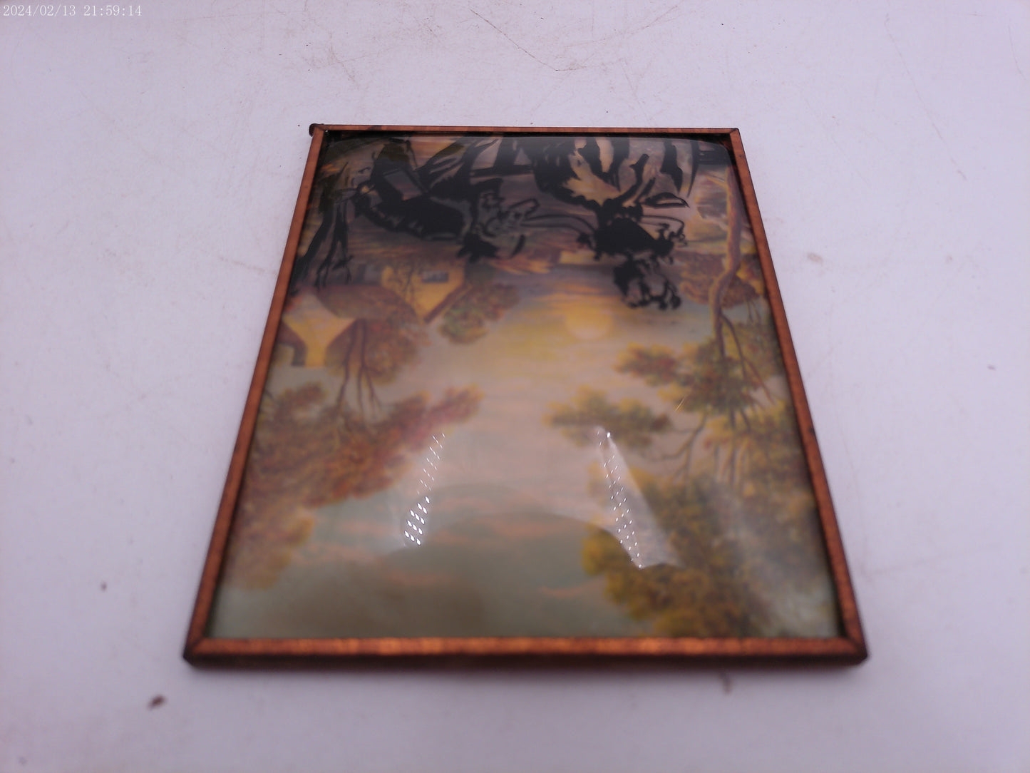 Glass Convex Silhouette Framed Picture Couple Hand Kiss B34