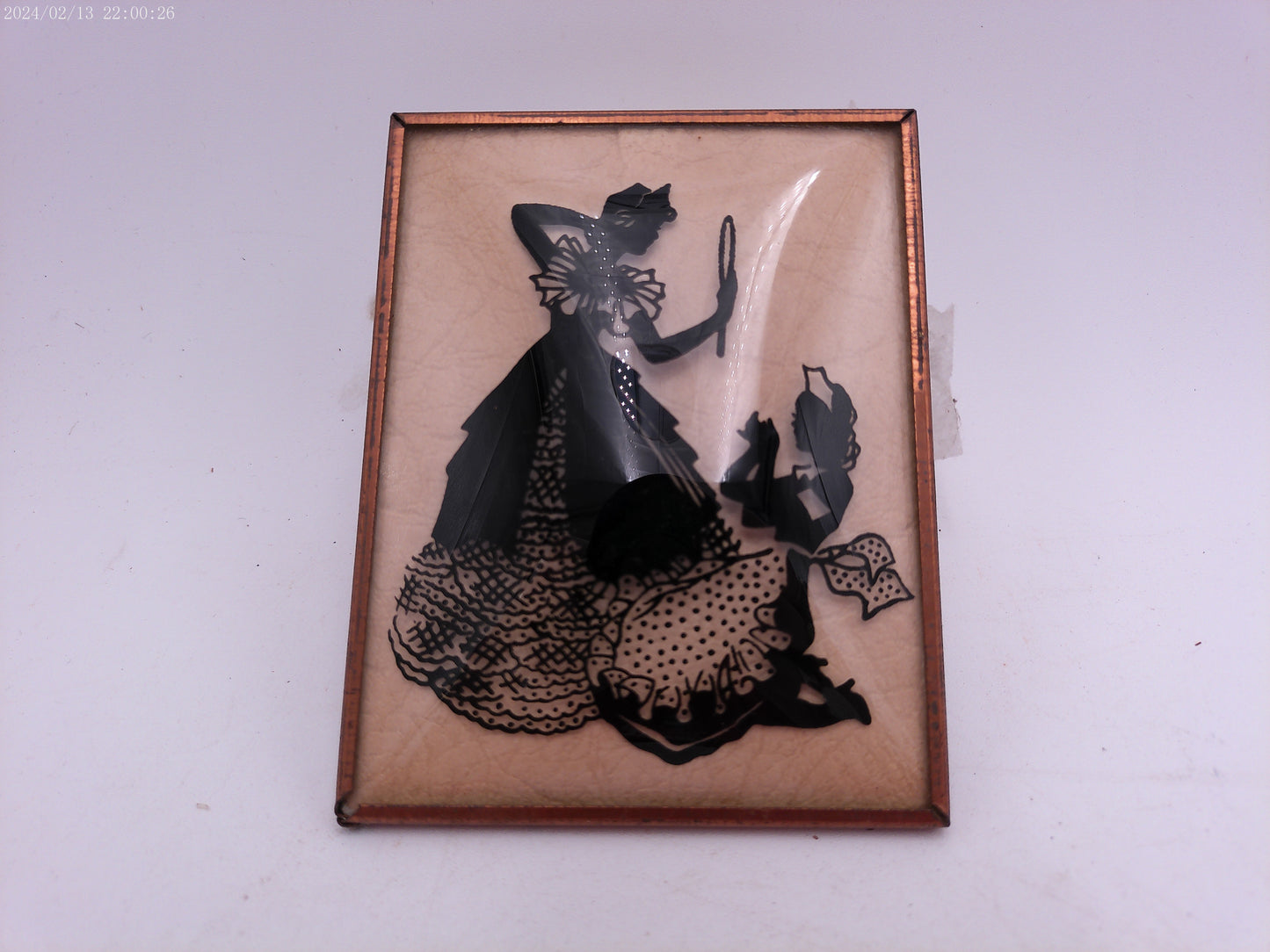 Glass Convex Silhouette Framed Picture Lady with Nurse B35
