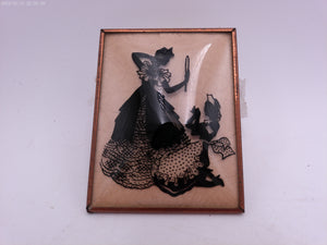 Glass Convex Silhouette Framed Picture Lady with Nurse B35