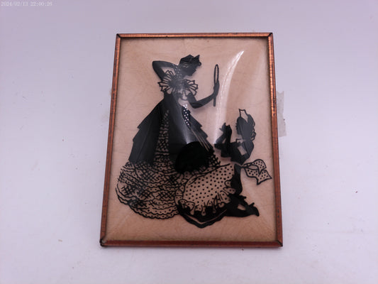 Glass Convex Silhouette Framed Picture Lady with Nurse B35