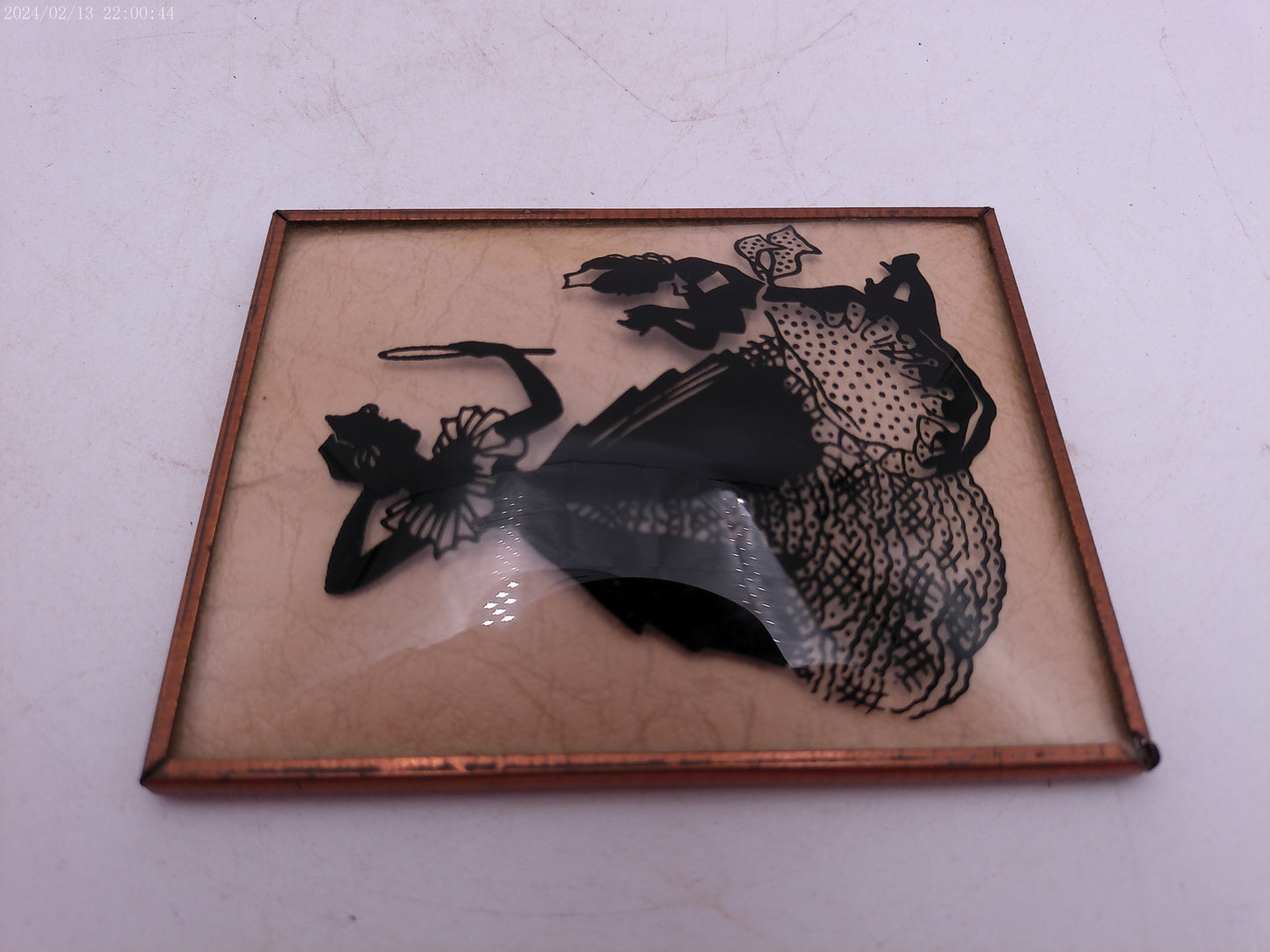 Glass Convex Silhouette Framed Picture Lady with Nurse B35