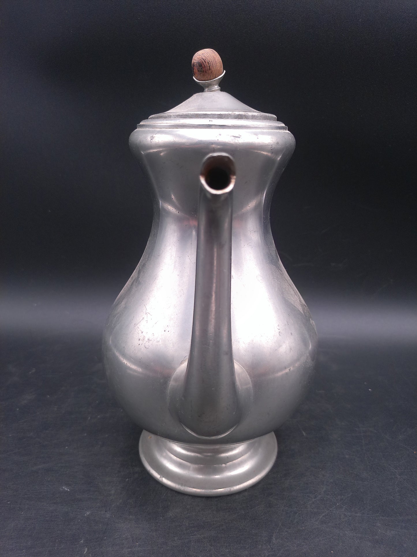 Vtg 50s Royal Holland Pewter K.M.D. Tiel Coffee Pot Made in Holland Wood Handle
