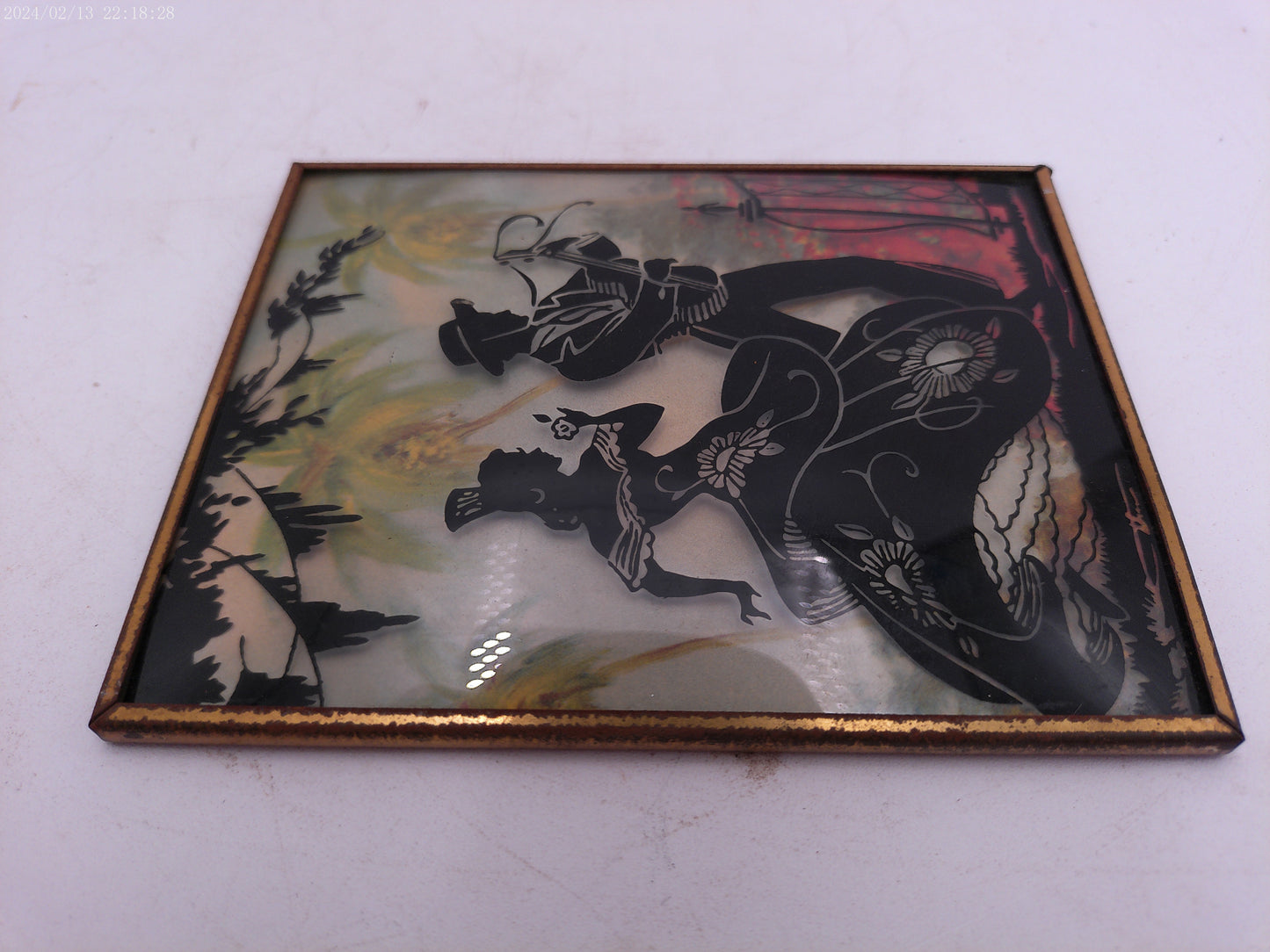Glass Convex Silhouette Framed Picture Couple Playing Guitar B315