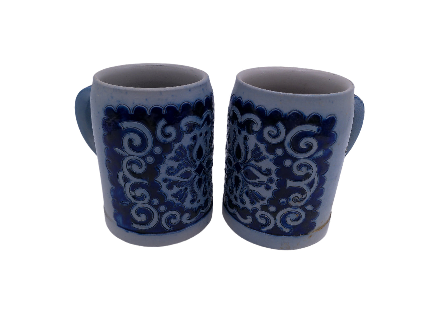 Beer Stein German Salt glazed grey blue Coffee Mug Cup lot of 2