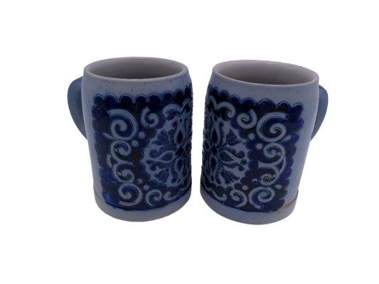 Beer Stein German Salt glazed grey blue Coffee Mug Cup lot of 2