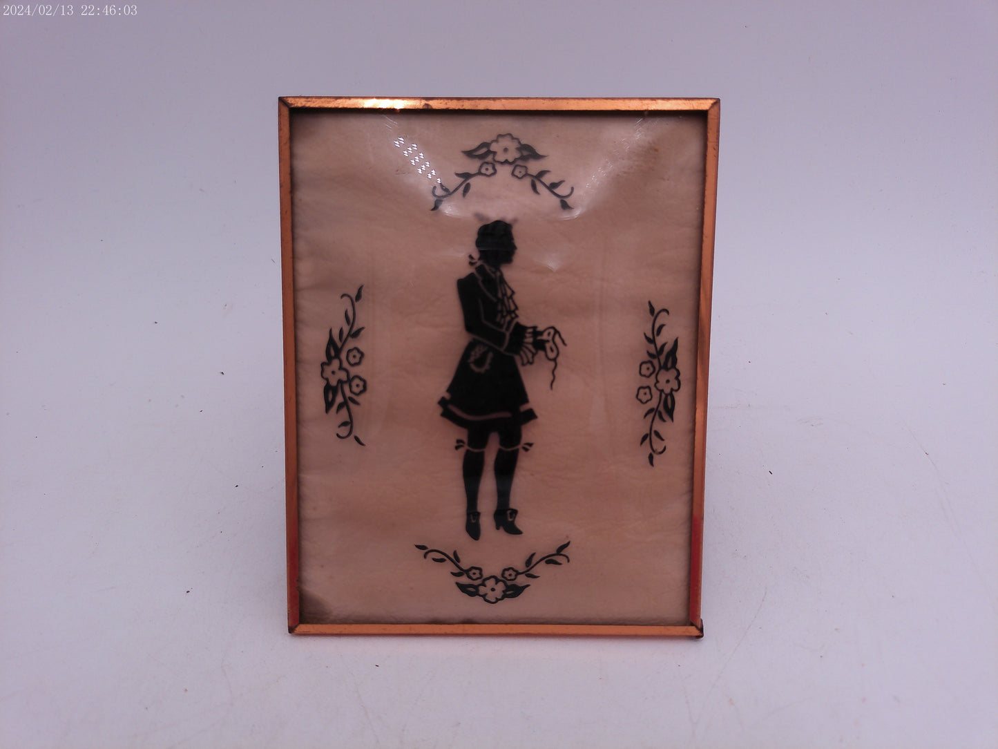 Glass Convex Silhouette Framed Picture Young Man Waiting for a Dance B45