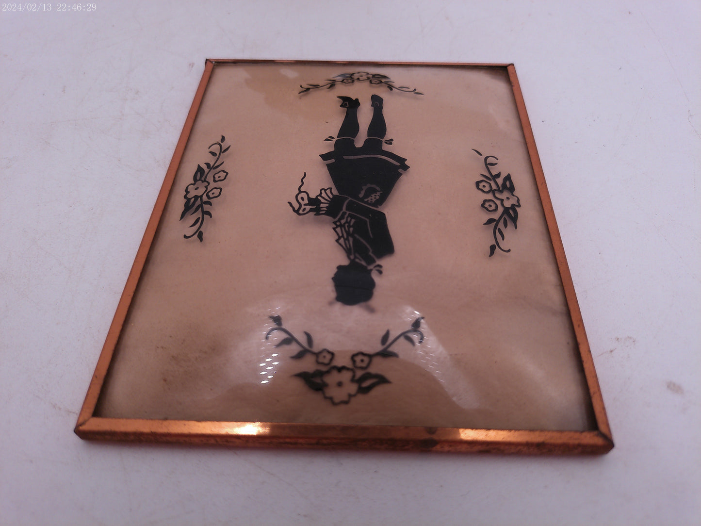 Glass Convex Silhouette Framed Picture Young Man Waiting for a Dance B45