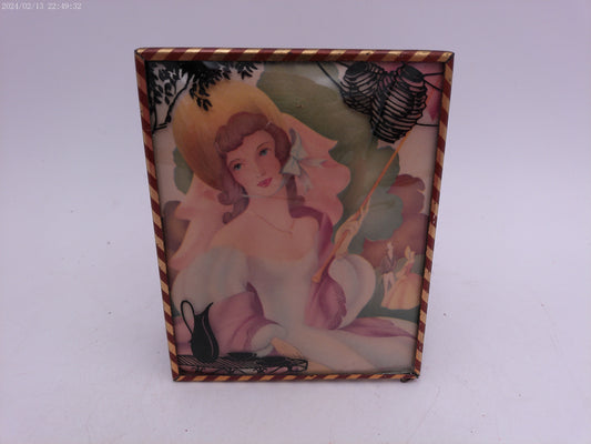 Glass Convex Silhouette Framed Picture  Beautiful Lady Relaxing   B48