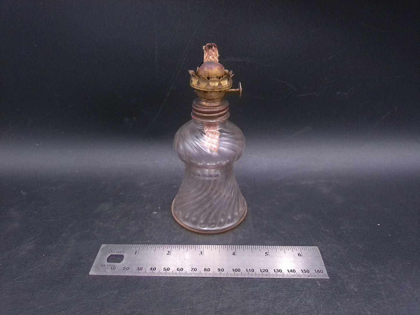 Glass Swirl Oil Lamp Base with Wick and Brass Fitting
