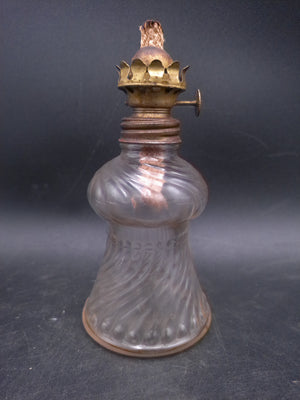 Glass Swirl Oil Lamp Base with Wick and Brass Fitting