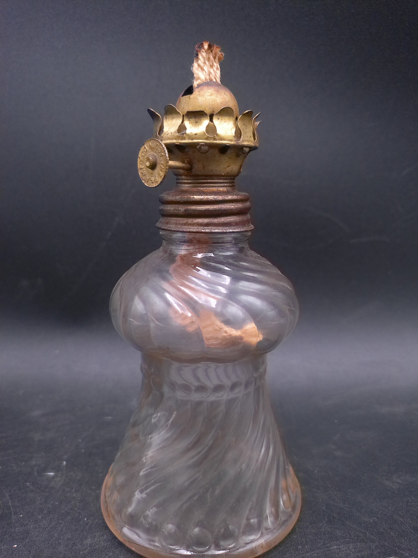 Glass Swirl Oil Lamp Base with Wick and Brass Fitting