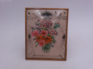 Glass Convex Silhouette Framed Picture Flowers in Window Frame  B413