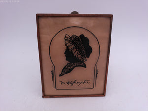 Glass Convex Silhouette Framed Picture Lady in Hat  B414