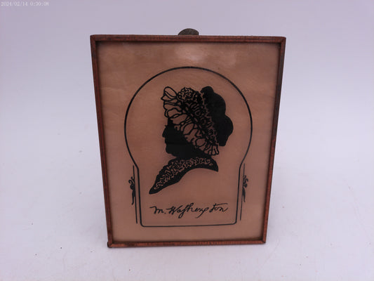 Glass Convex Silhouette Framed Picture Lady in Hat  B414