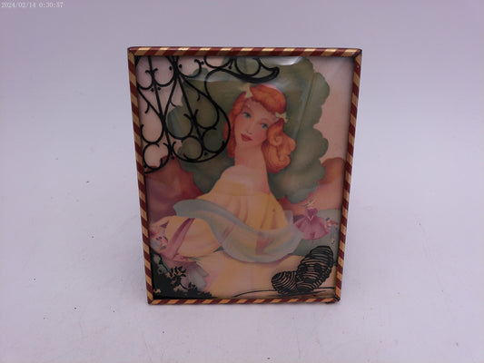 Glass Convex Silhouette Framed Picture Lady in new Dress B415
