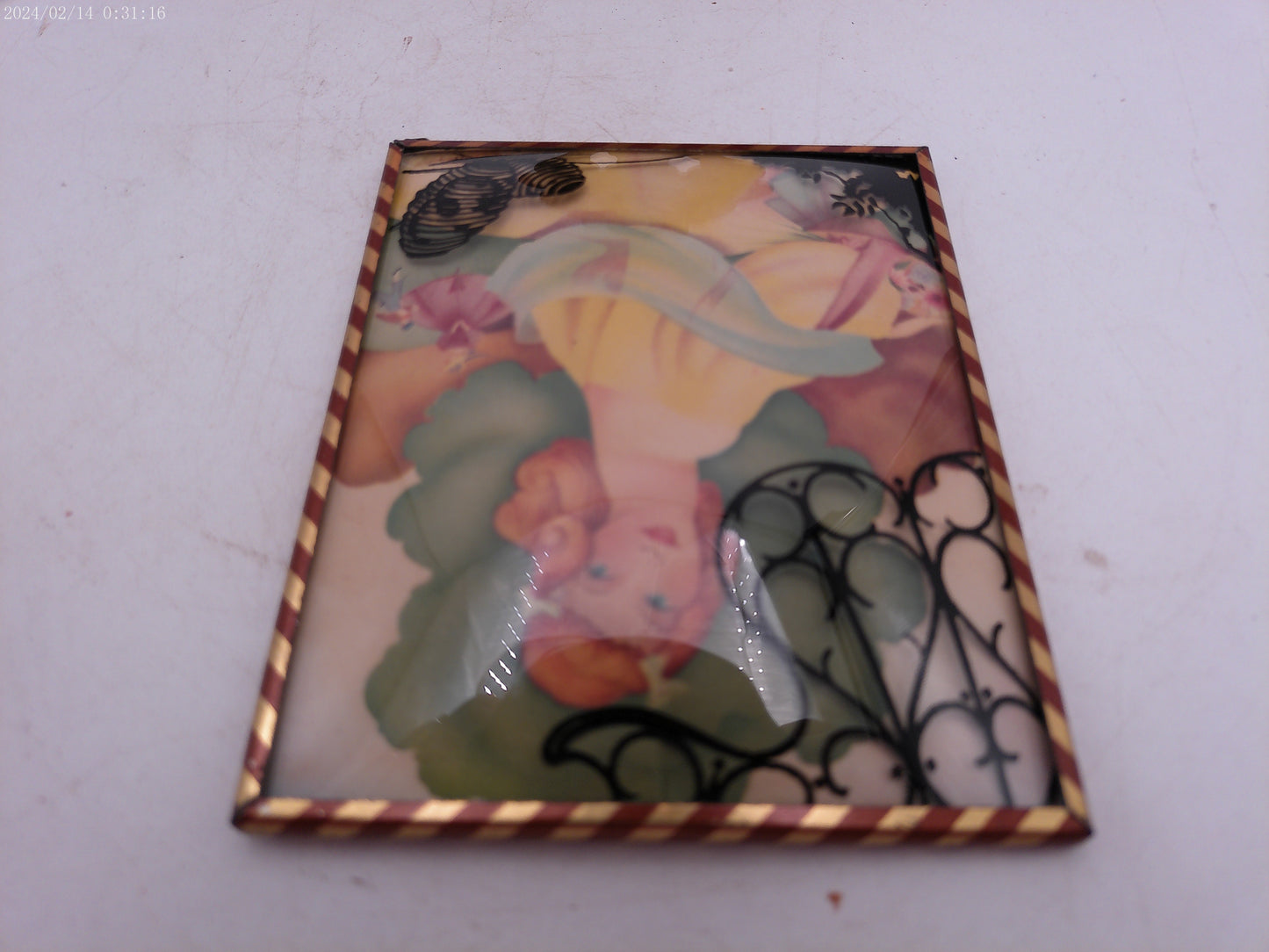Glass Convex Silhouette Framed Picture Lady in new Dress B415