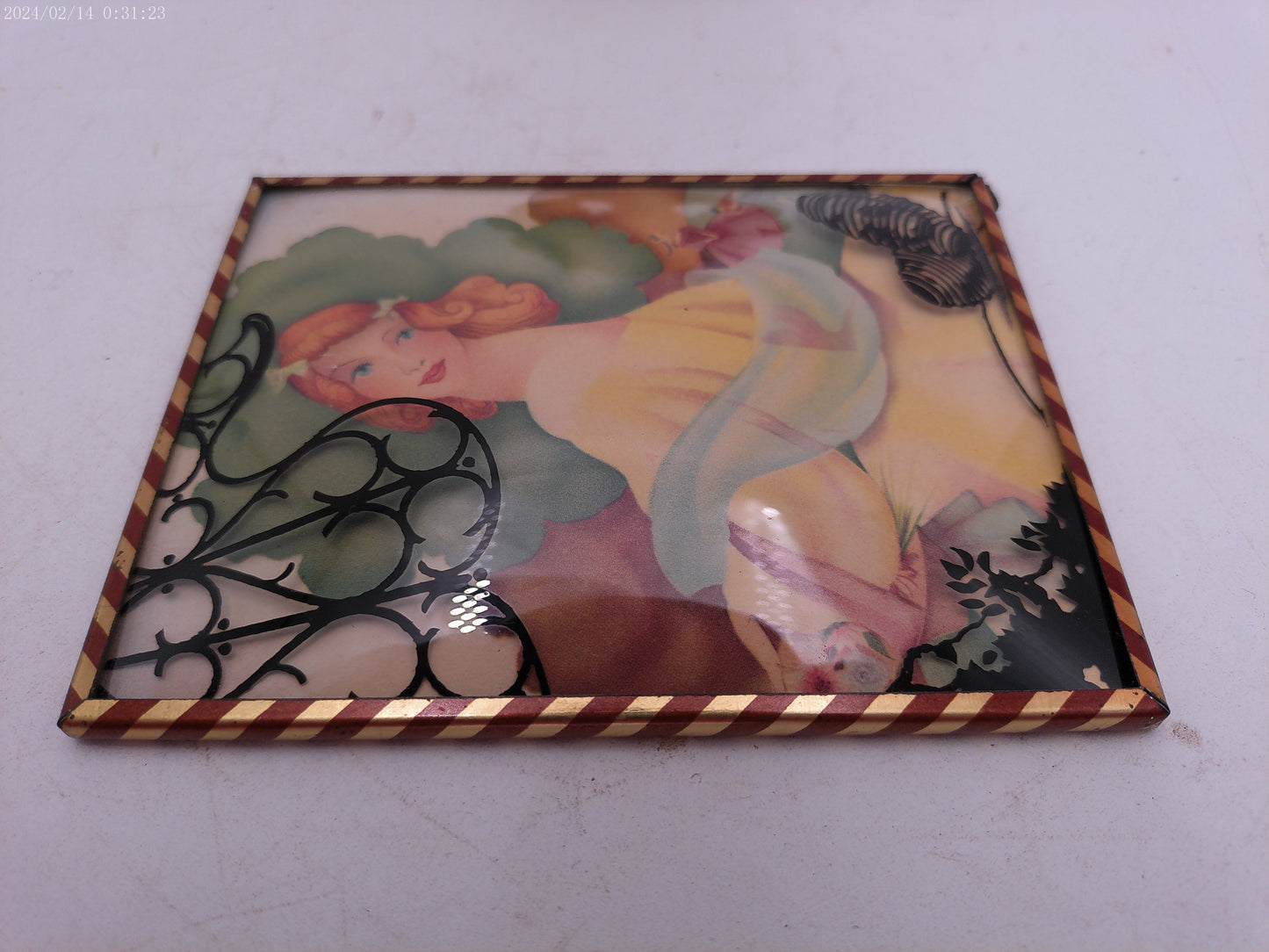 Glass Convex Silhouette Framed Picture Lady in new Dress B415