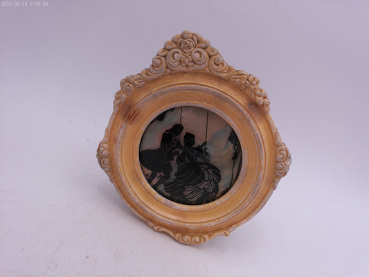 Glass Convex Silhouette Round Framed Picture Couple on a swing B417