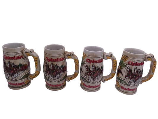 Beer Stein Budweiser Lot of 4 Vintage Clydesdale Houses pulling Beer Wagon