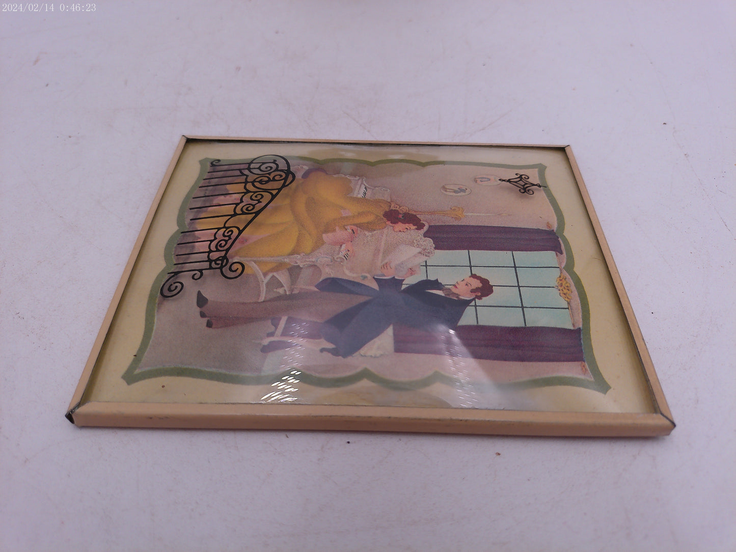Glass Convex Silhouette Framed Picture Couple Reviewing Plans   B54